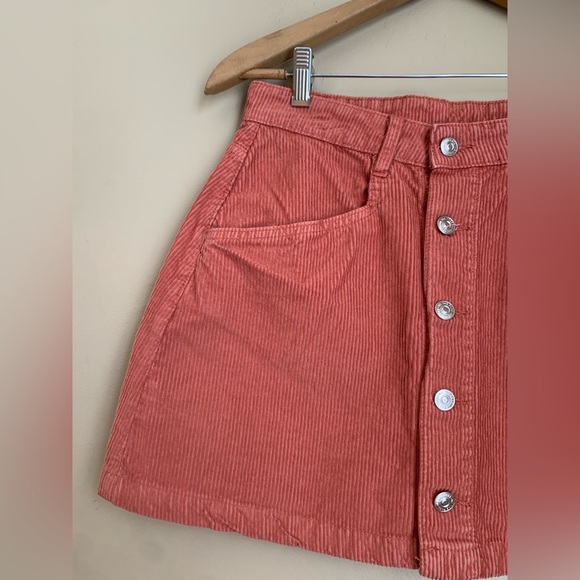 Free People NWT coral Corduroy Mini Skirt button up - Picture 3 of 7